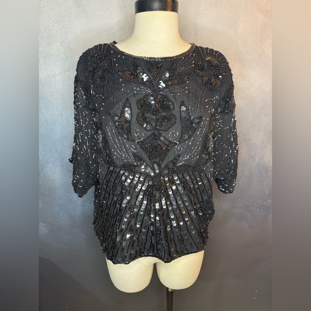 ✨ Vintage Beaded Silk Top – Made in India ✨